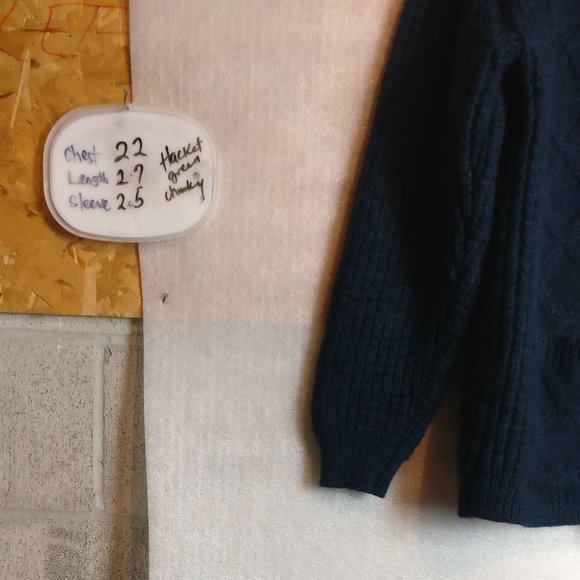 Handloomed in Ireland 100% Wool Chunky Coastal Cardigan Vintage Donegal GREEN - Picture 4 of 11